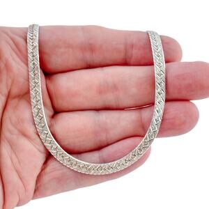 Vintage Italian Sterling Silver 925 Patterned Herringbone Necklace 18"